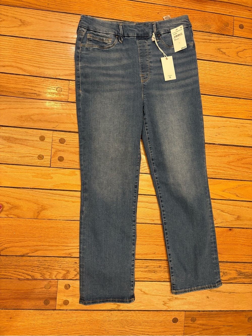 Good American Medium Blue Straight-Leg Jeans Pull On large